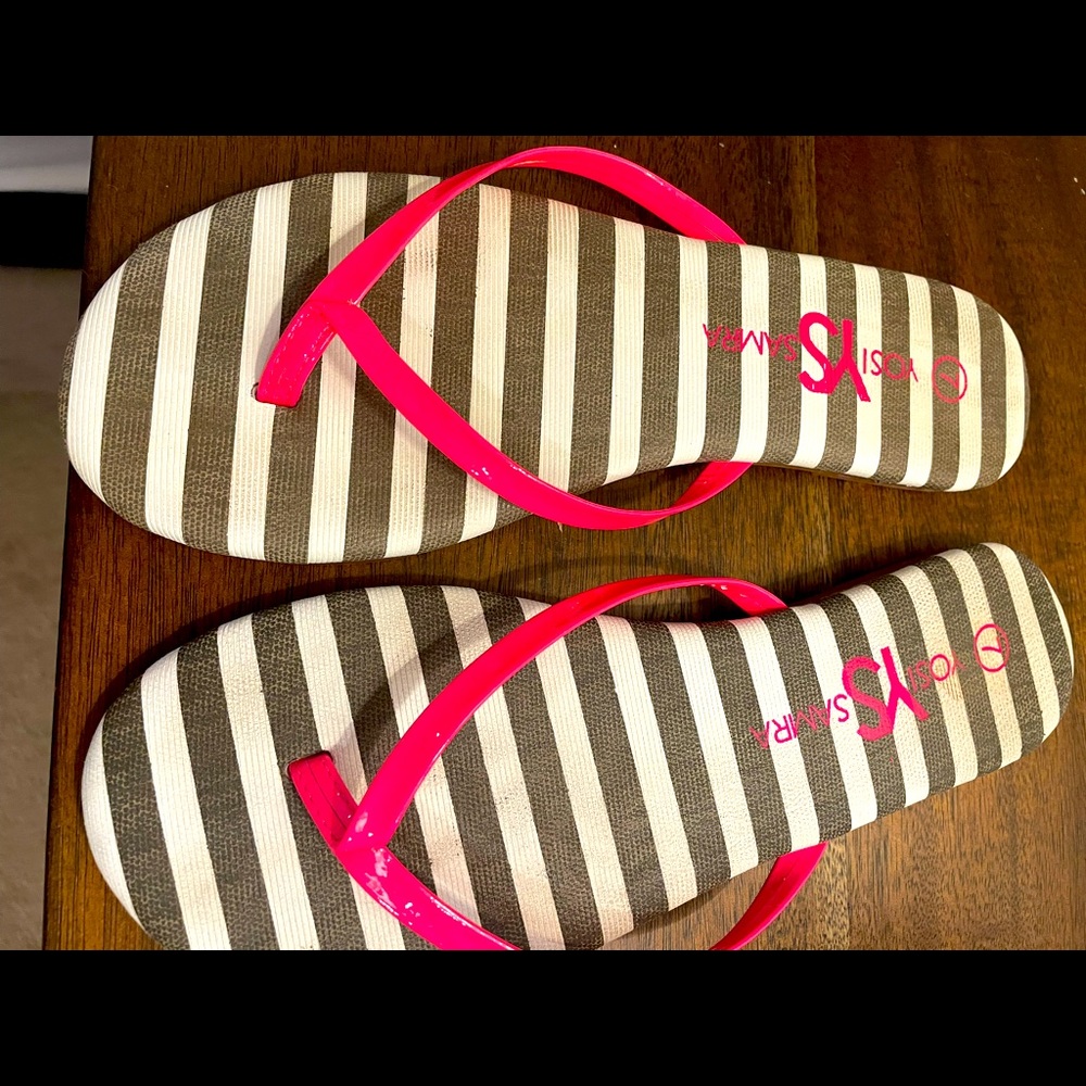 Pink and gray Yosi Samara flip flops